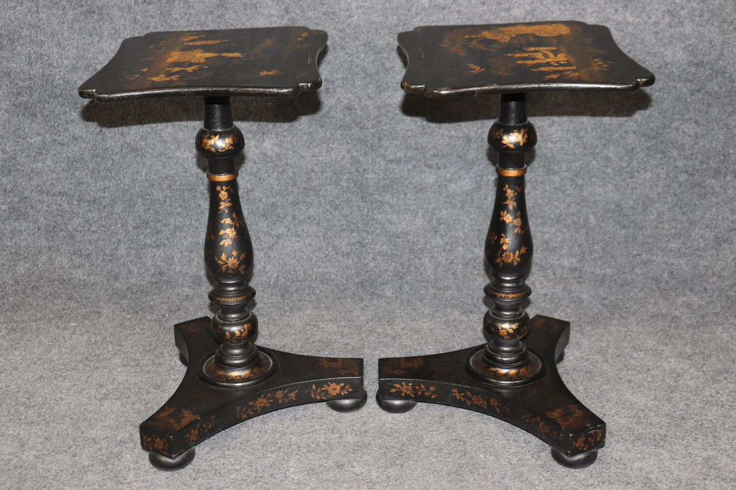 Pair of Black Lacquered George III Style English Chinoiserie End Tables