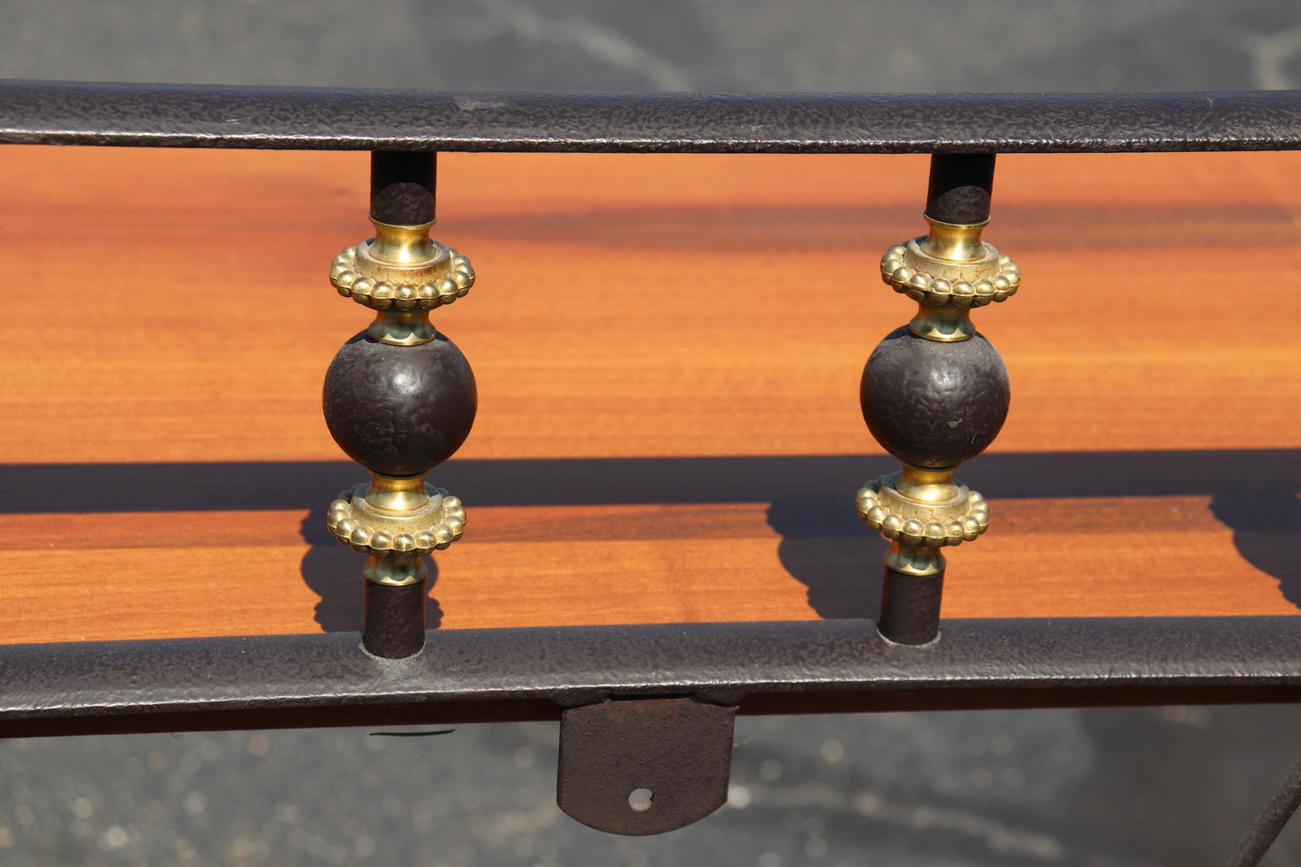 Unique French Directoire Style Ebonized Iron and Brass Walnut Console Table