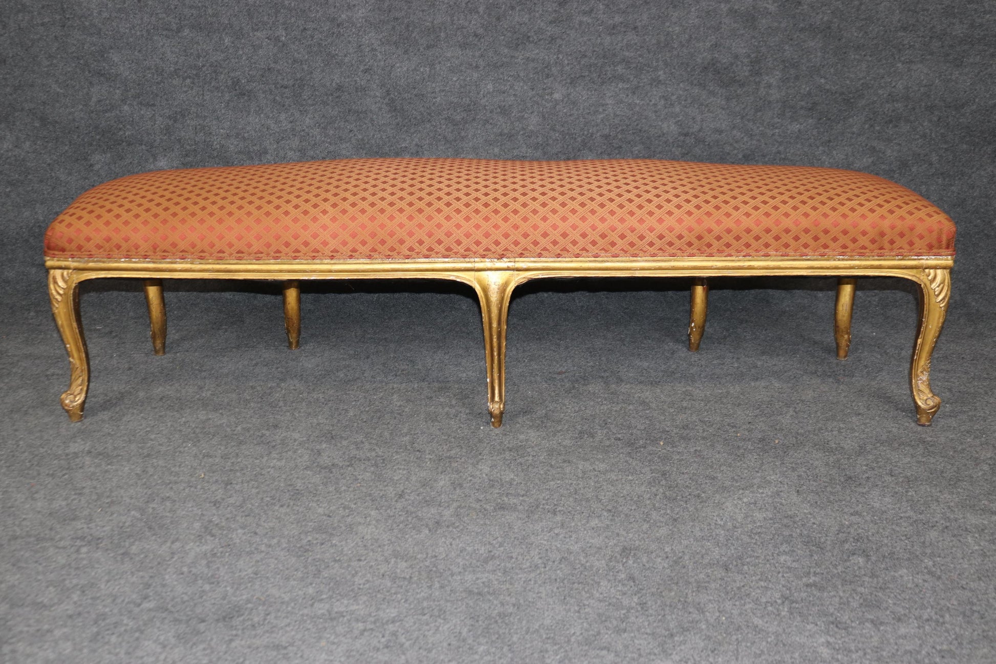 Outstanding French Louis XV Style Gilt Upholstered Bench for Queen or King Bed