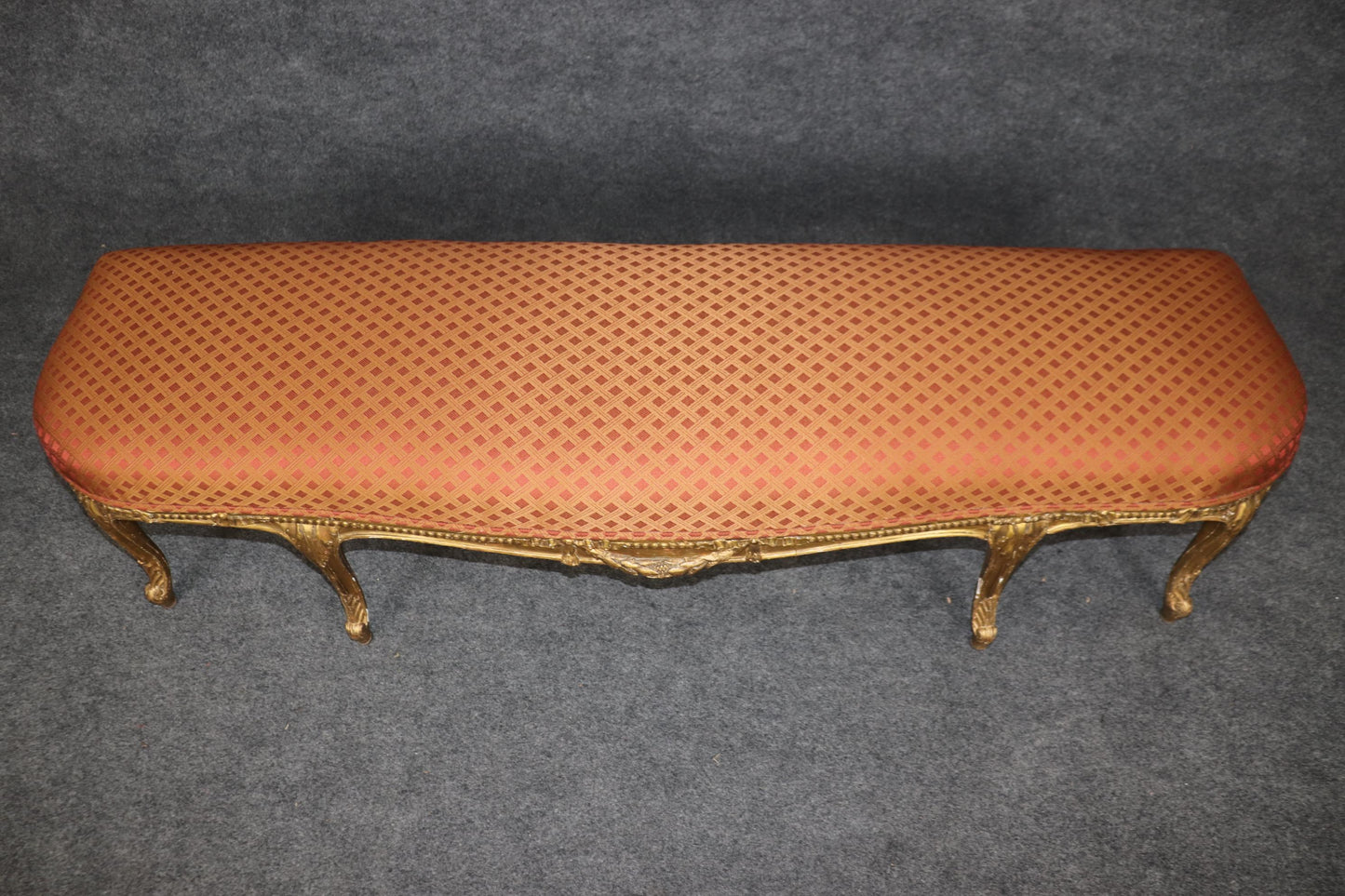 Outstanding French Louis XV Style Gilt Upholstered Bench for Queen or King Bed