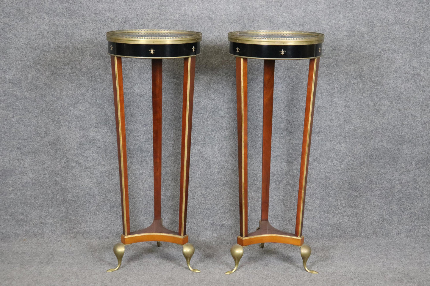 Fine Pair of John Widdicomb Brass and Faux Marble Painted French Empire Stands