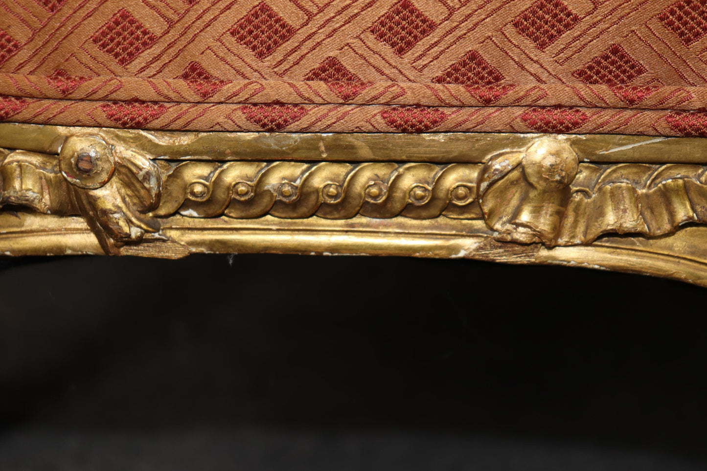 Outstanding French Louis XV Style Gilt Upholstered Bench for Queen or King Bed