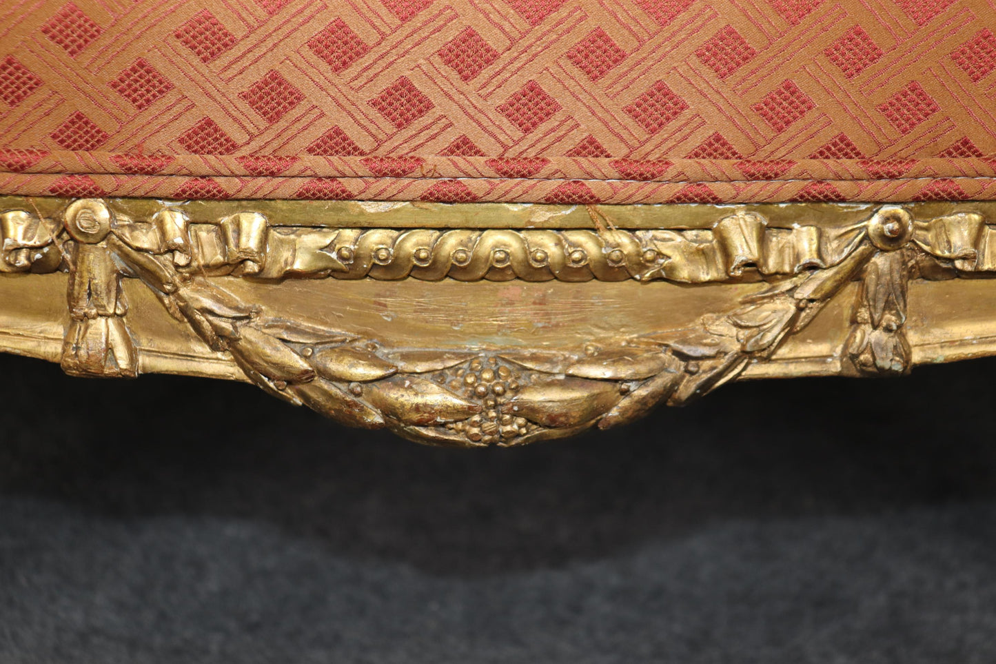 Outstanding French Louis XV Style Gilt Upholstered Bench for Queen or King Bed