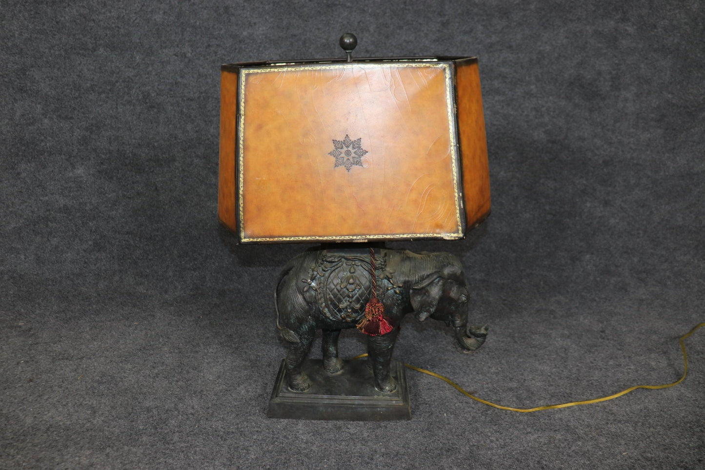 Maitland Smith Cast Bronze Elephant Lamp with Leather Shade