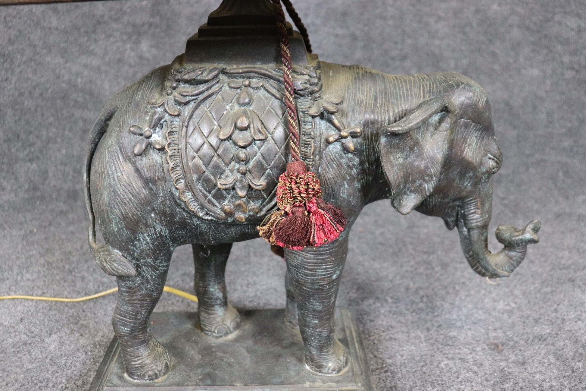 Maitland Smith Cast Bronze Elephant Lamp with Leather Shade