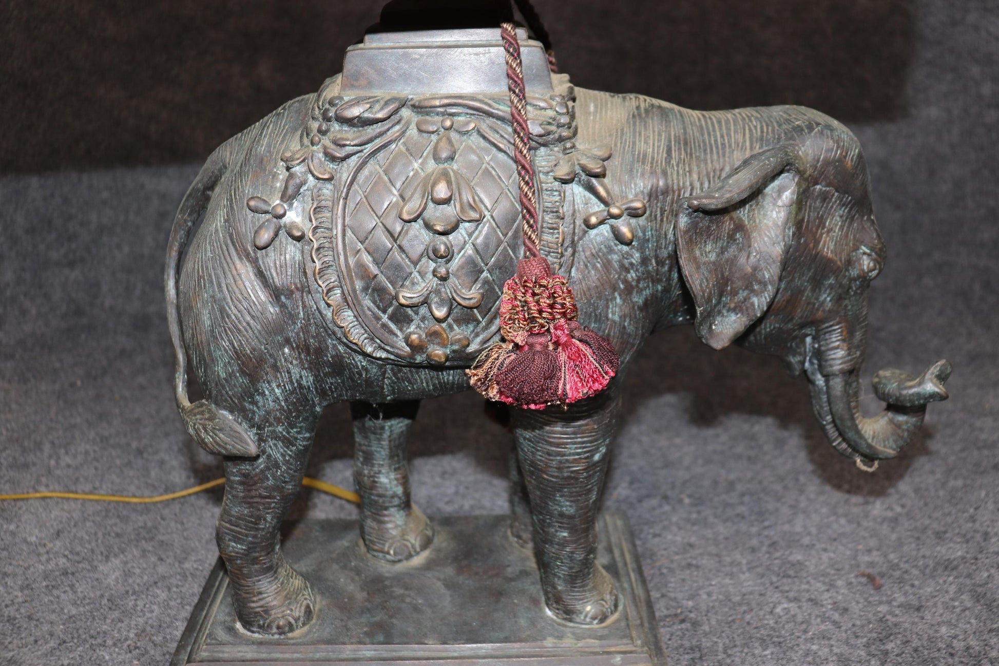 Maitland Smith Cast Bronze Elephant Lamp with Leather Shade