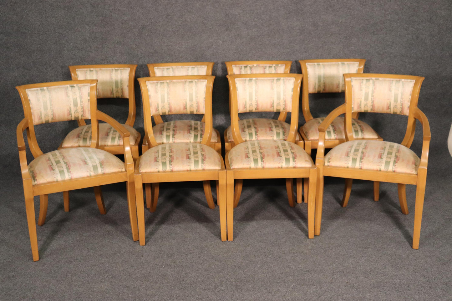 Set of 8 Blonde Mid-Century Modern Hollywood Regency Dining Chairs C1950s