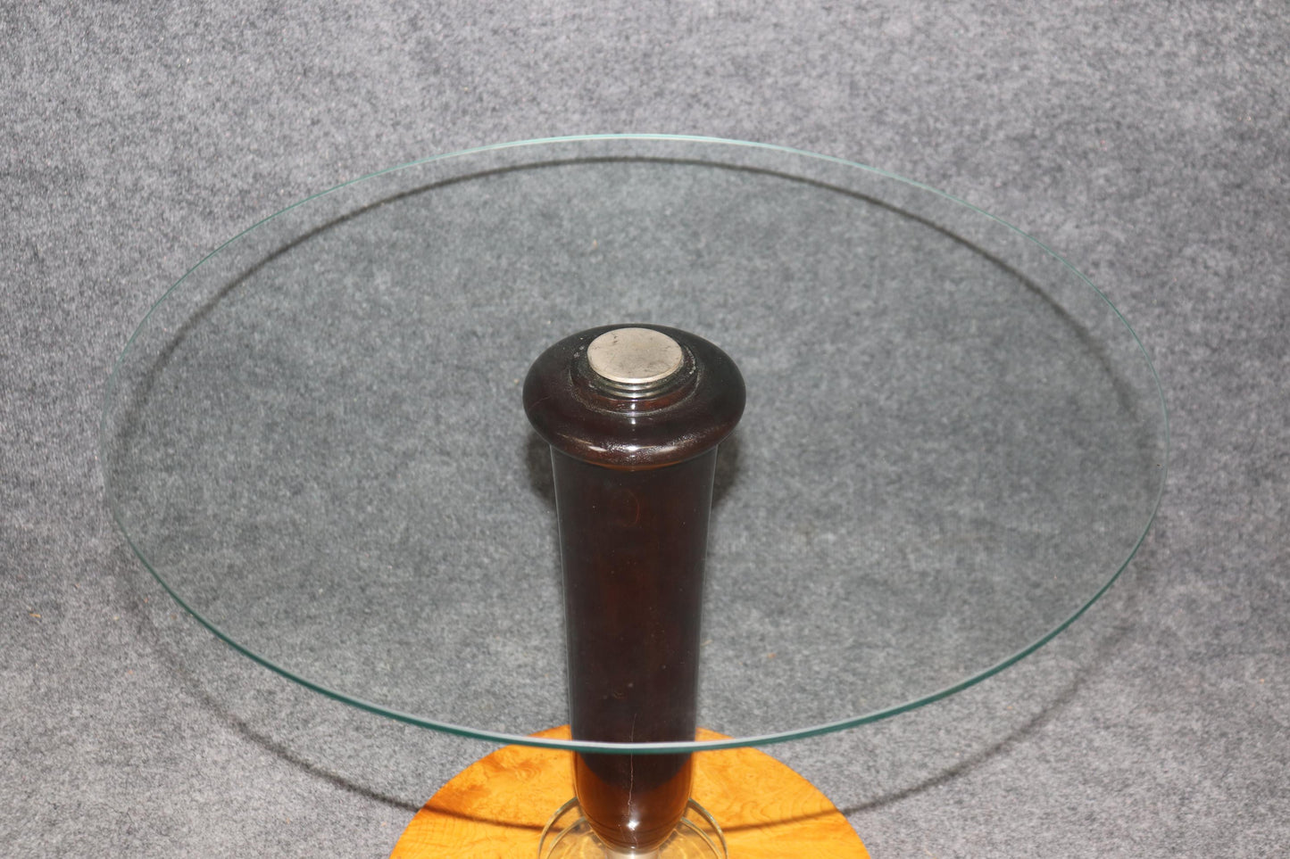 Superb Figured Polished Birch and Mahogany Glass Art Deco End Table