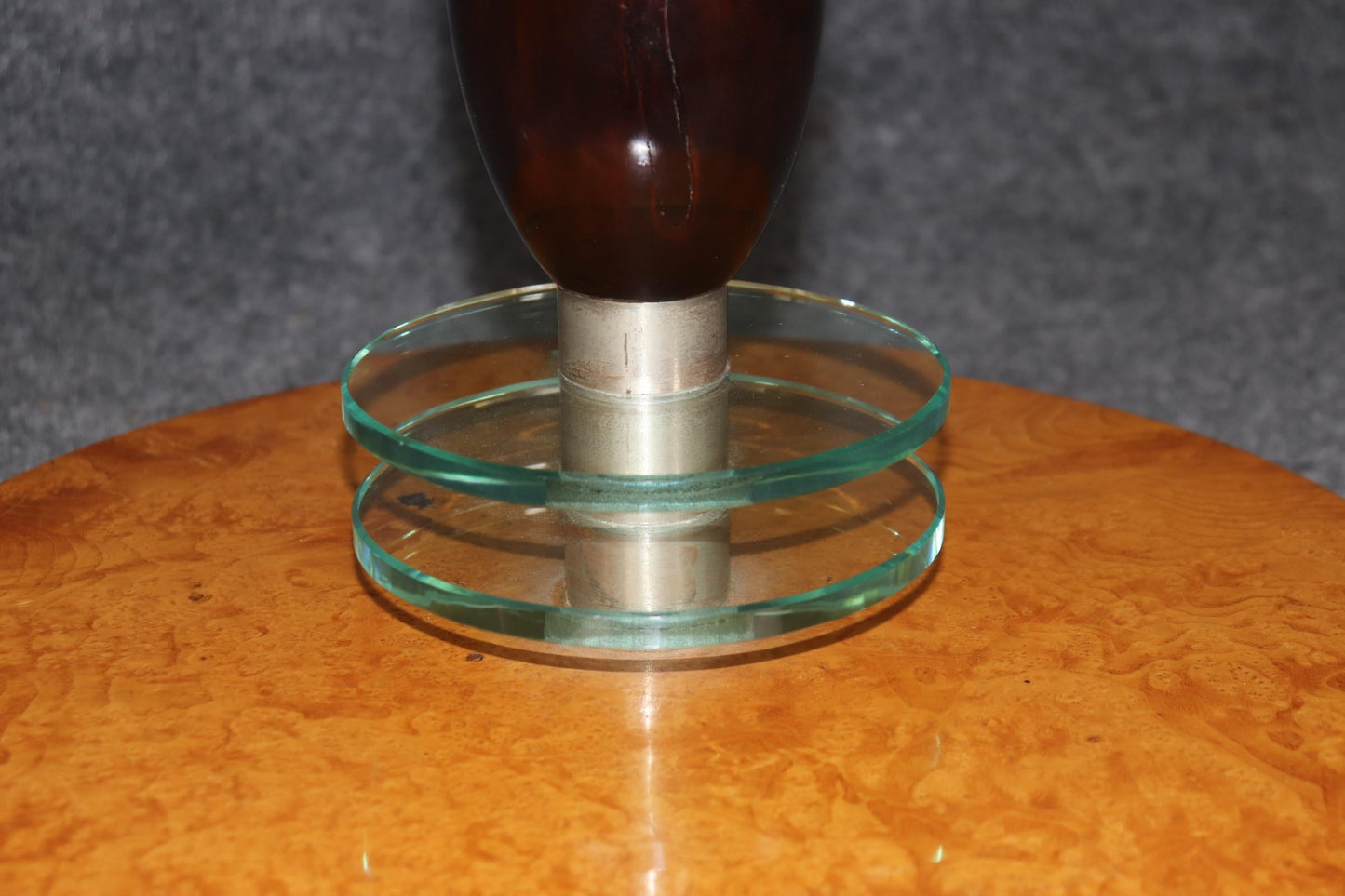 Superb Figured Polished Birch and Mahogany Glass Art Deco End Table