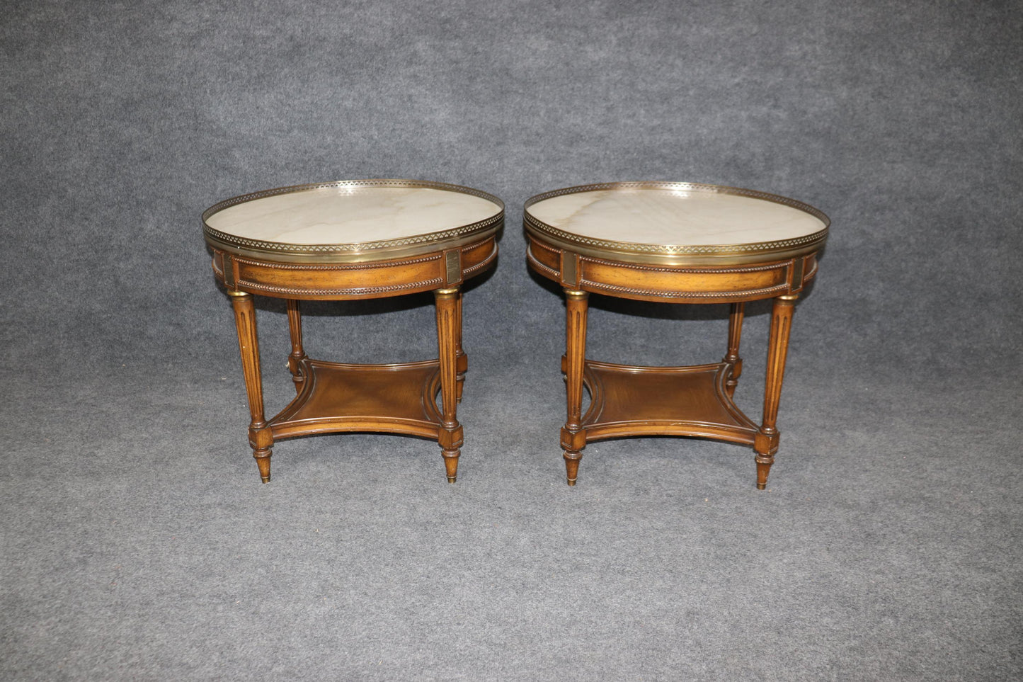 Rare Pair of Round Marble Top French Directoire Gueridons End Tables Circa 1950