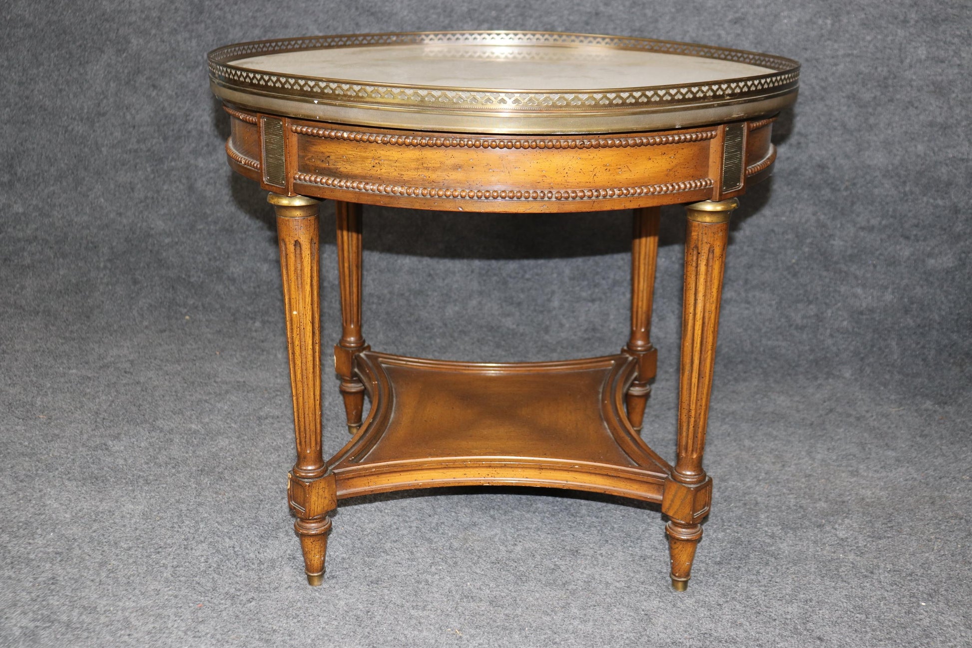 Rare Pair of Round Marble Top French Directoire Gueridons End Tables Circa 1950