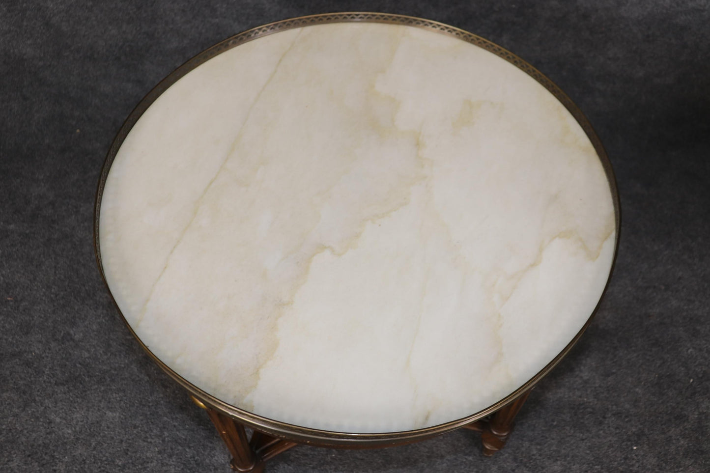 Rare Pair of Round Marble Top French Directoire Gueridons End Tables Circa 1950