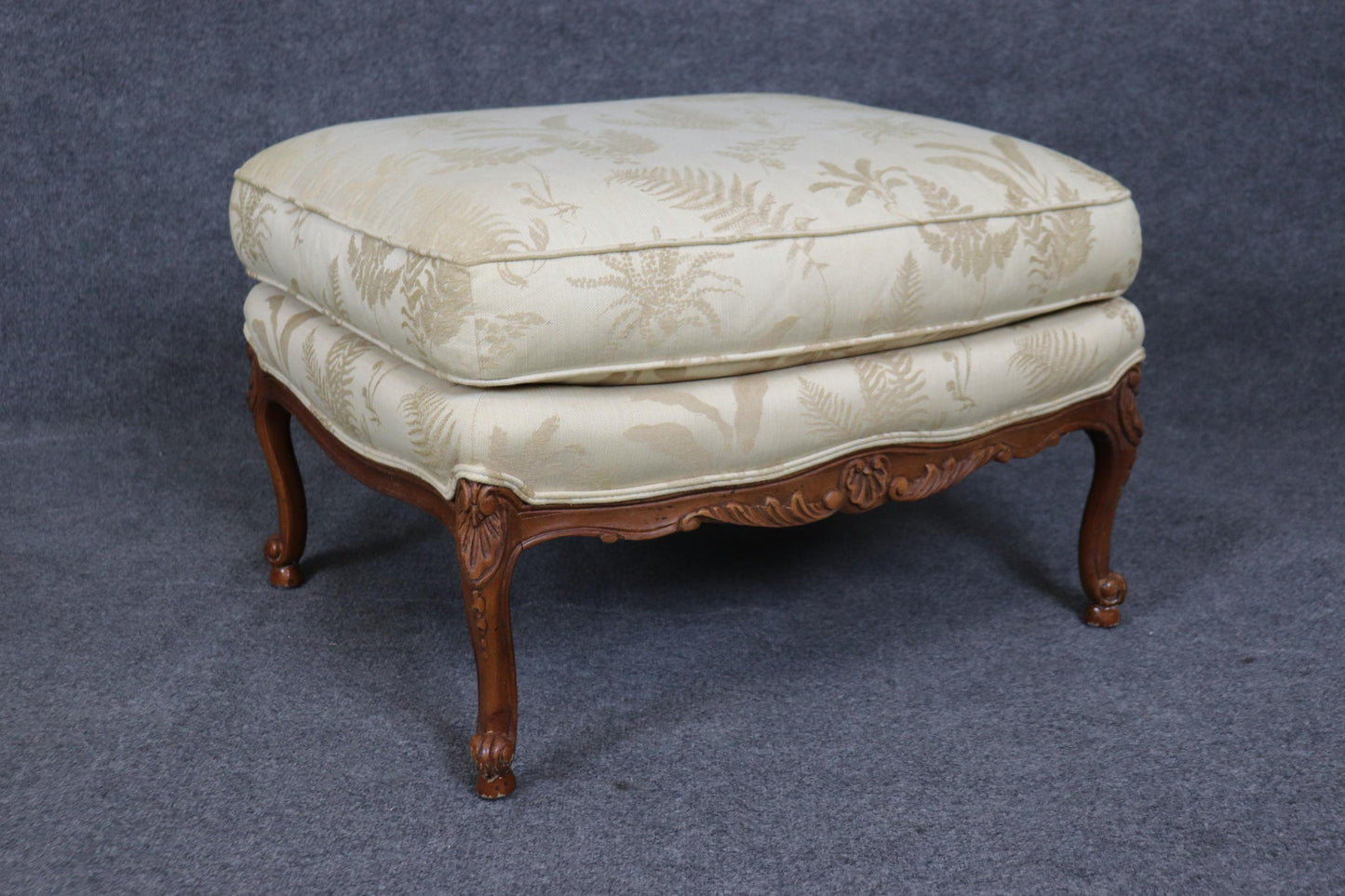 Baker Furniture Company Carved Walnut French Louis XV Style Arm Chair & Ottoman