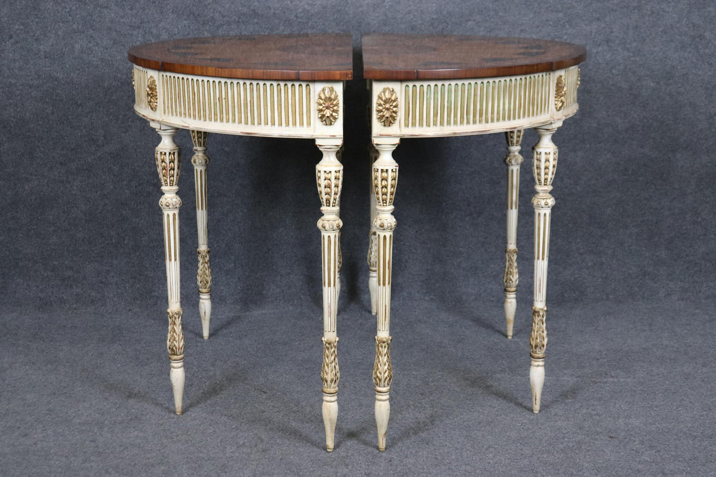 Pair of E.J. Victor Paint Decorated Inlaid Adams Paint Decorated Console Tables