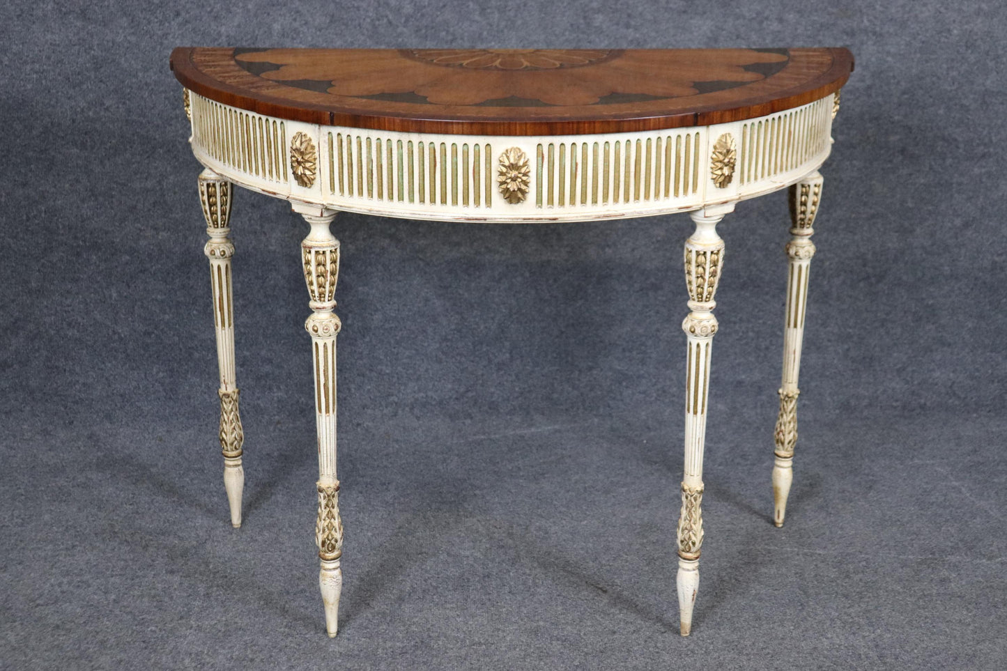 Pair of E.J. Victor Paint Decorated Inlaid Adams Paint Decorated Console Tables