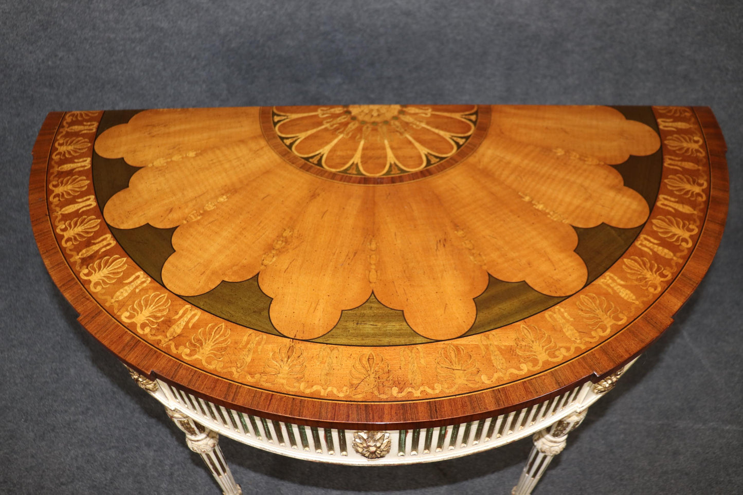 Pair of E.J. Victor Paint Decorated Inlaid Adams Paint Decorated Console Tables