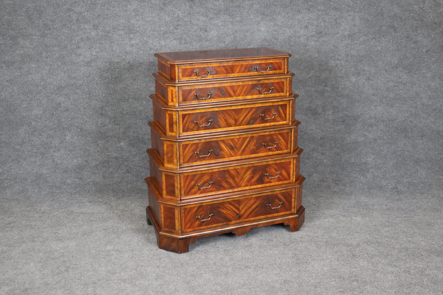 Fantastic George III Style Stacked Banded Mahogany Tall Dresser