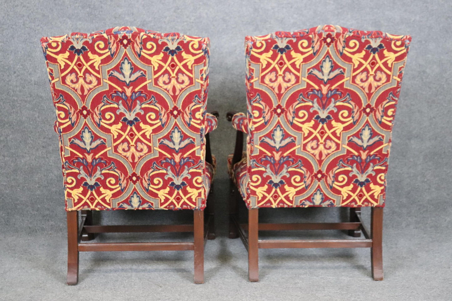 Pair of Solid Mahogany Blind Fretwork Chinese Chippendale Armchairs By Southwood