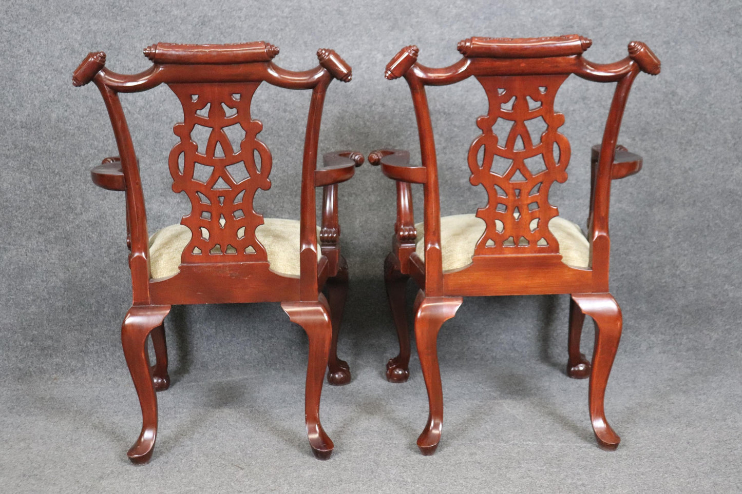 Set of 8 Spectacular Solid Mahogany Elaborately Carved Chippendale Dining Chairs