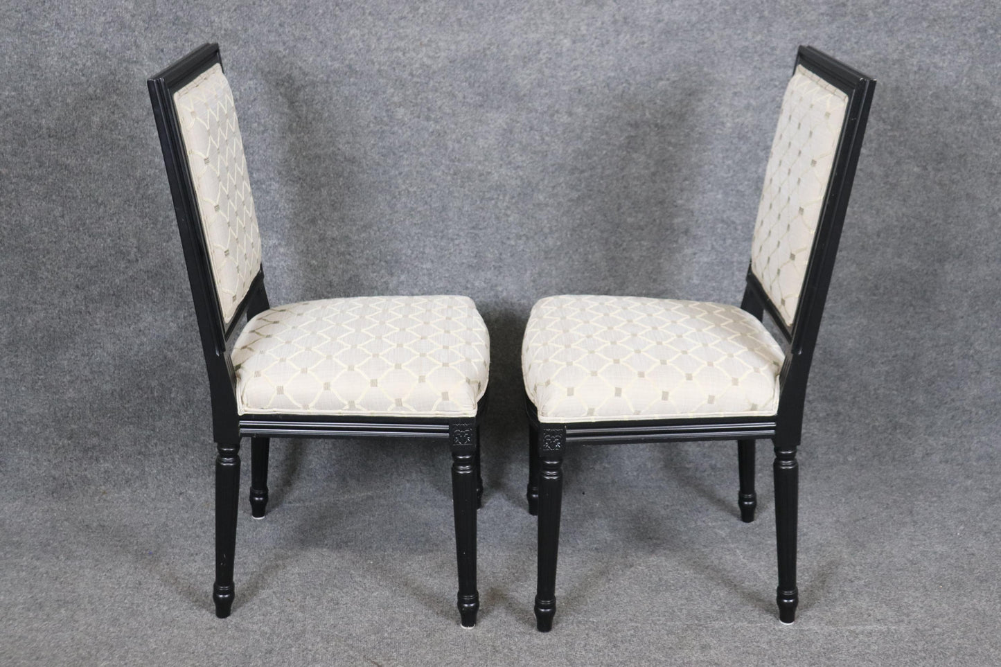 Set 8 French Louis XVI Ebonized Black Lacquer Maison Jansen Style Dining Chairs