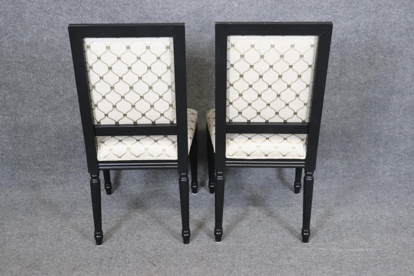 Set 8 French Louis XVI Ebonized Black Lacquer Maison Jansen Style Dining Chairs