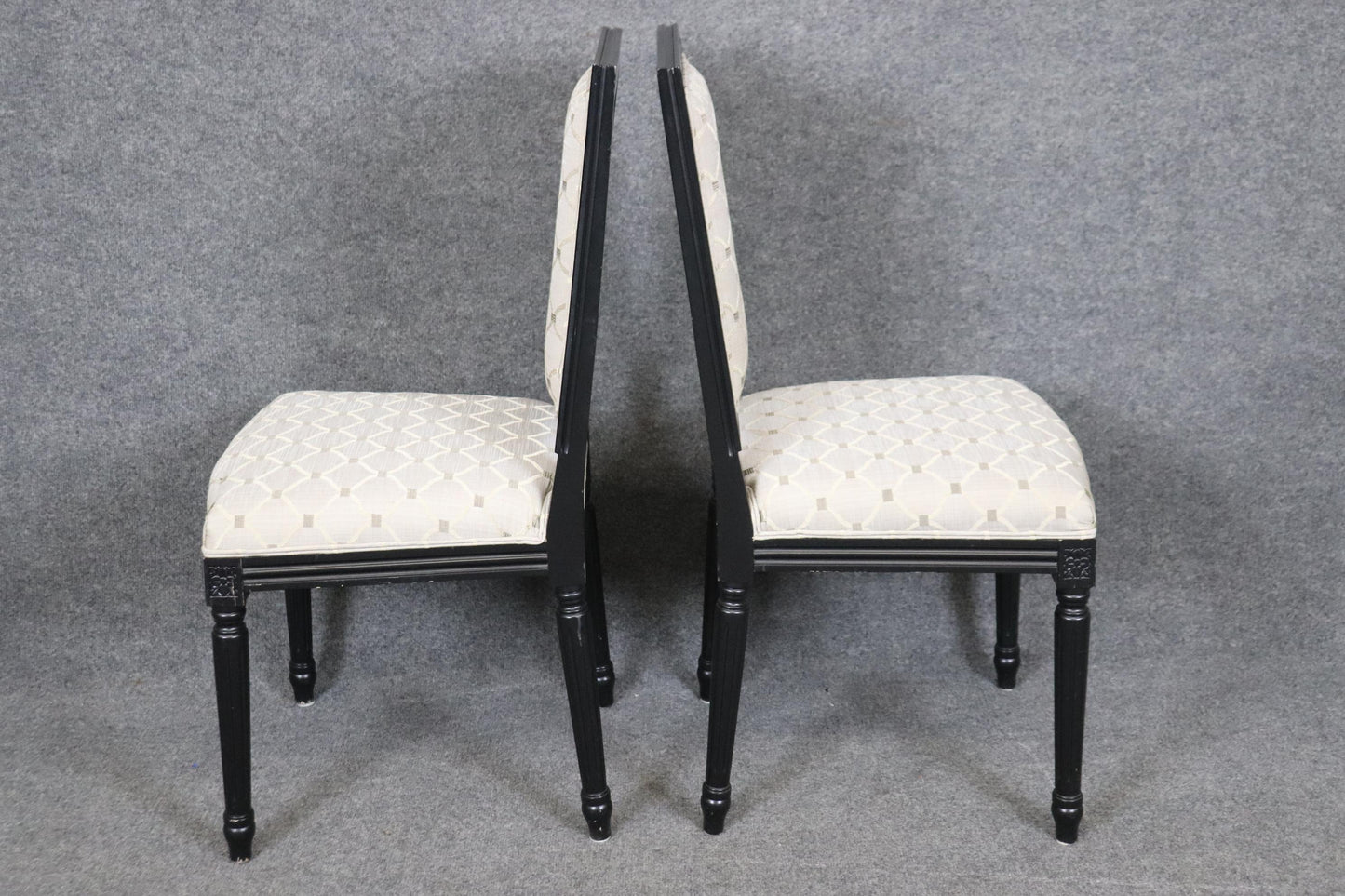 Set 8 French Louis XVI Ebonized Black Lacquer Maison Jansen Style Dining Chairs