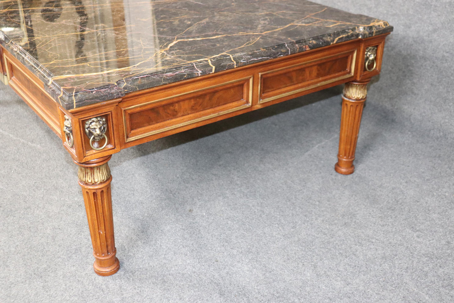 Fine Henredon Portoro Marble Top Bronze Mounted French Empire Style Coffee Table