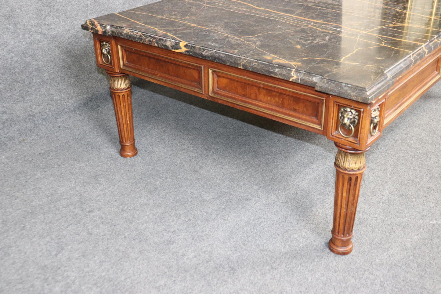 Fine Henredon Portoro Marble Top Bronze Mounted French Empire Style Coffee Table