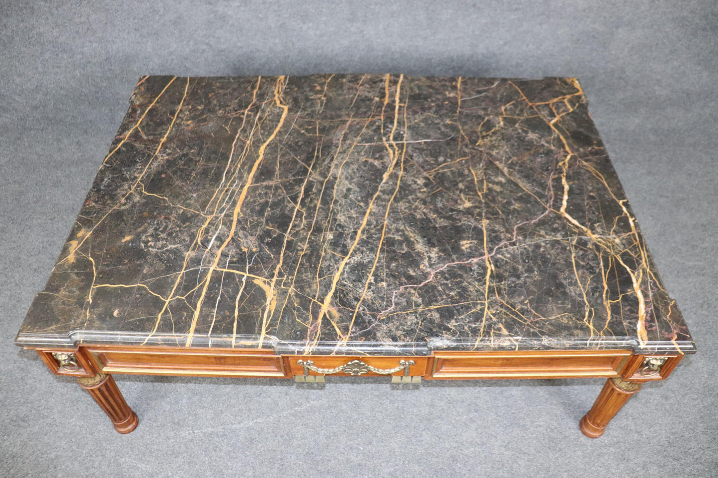 Fine Henredon Portoro Marble Top Bronze Mounted French Empire Style Coffee Table