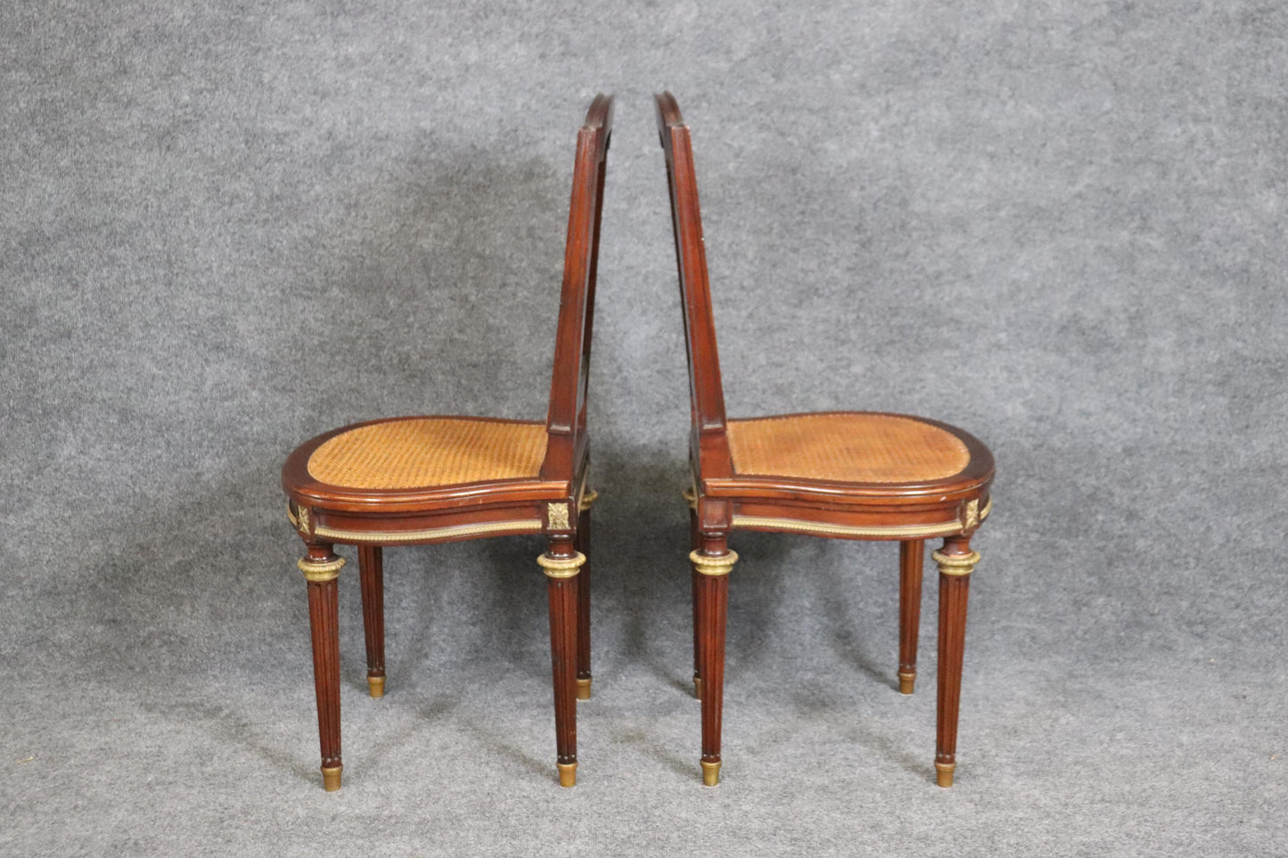 Fantastic Rare Caned Bronze Ormolu Signed Francoise Linke Pair Side Chairs