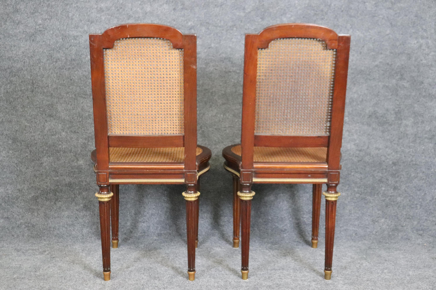 Fantastic Rare Caned Bronze Ormolu Signed Francoise Linke Pair Side Chairs