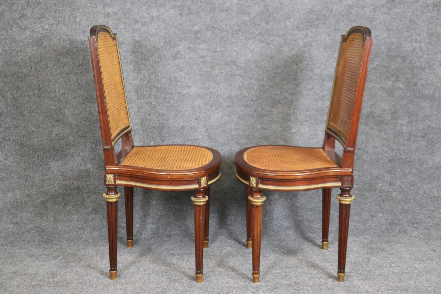 Fantastic Rare Caned Bronze Ormolu Signed Francoise Linke Pair Side Chairs