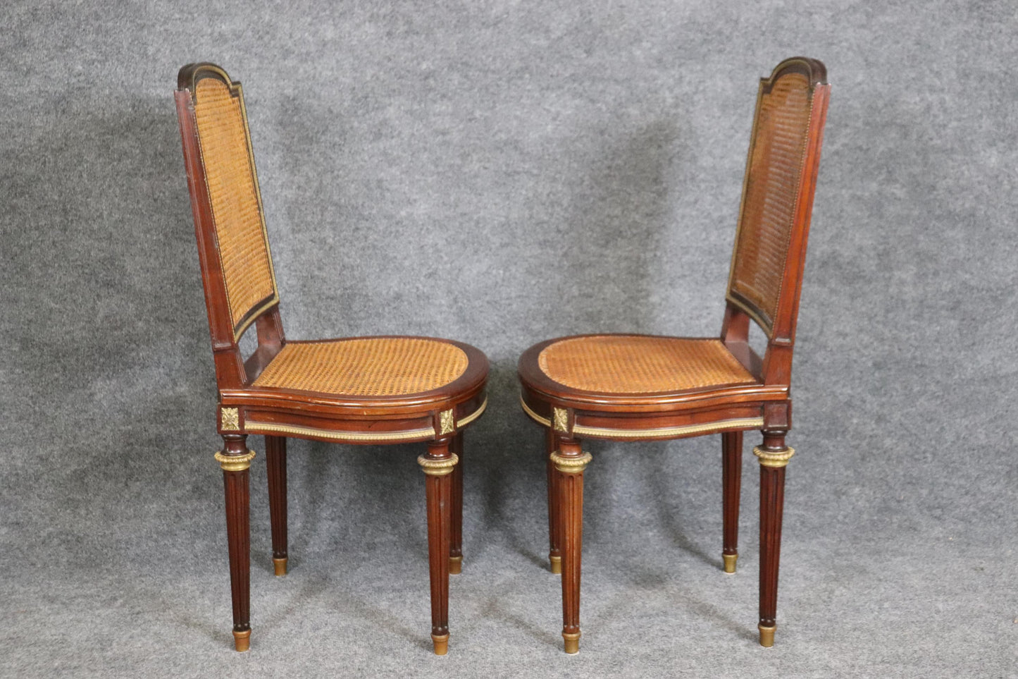 Fantastic Rare Caned Bronze Ormolu Signed Francoise Linke Pair Side Chairs