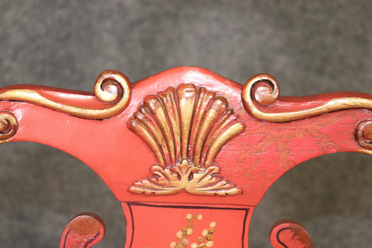 Pair of Red Chinoiserie Paint Decorated Georgian Armchairs or Dining Chairs