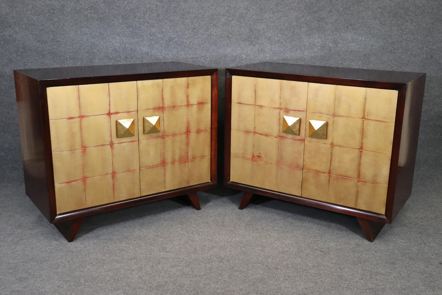 Pair Mid-Century Modern Gilded Mahogany Buffets Cabinets, circa 1950