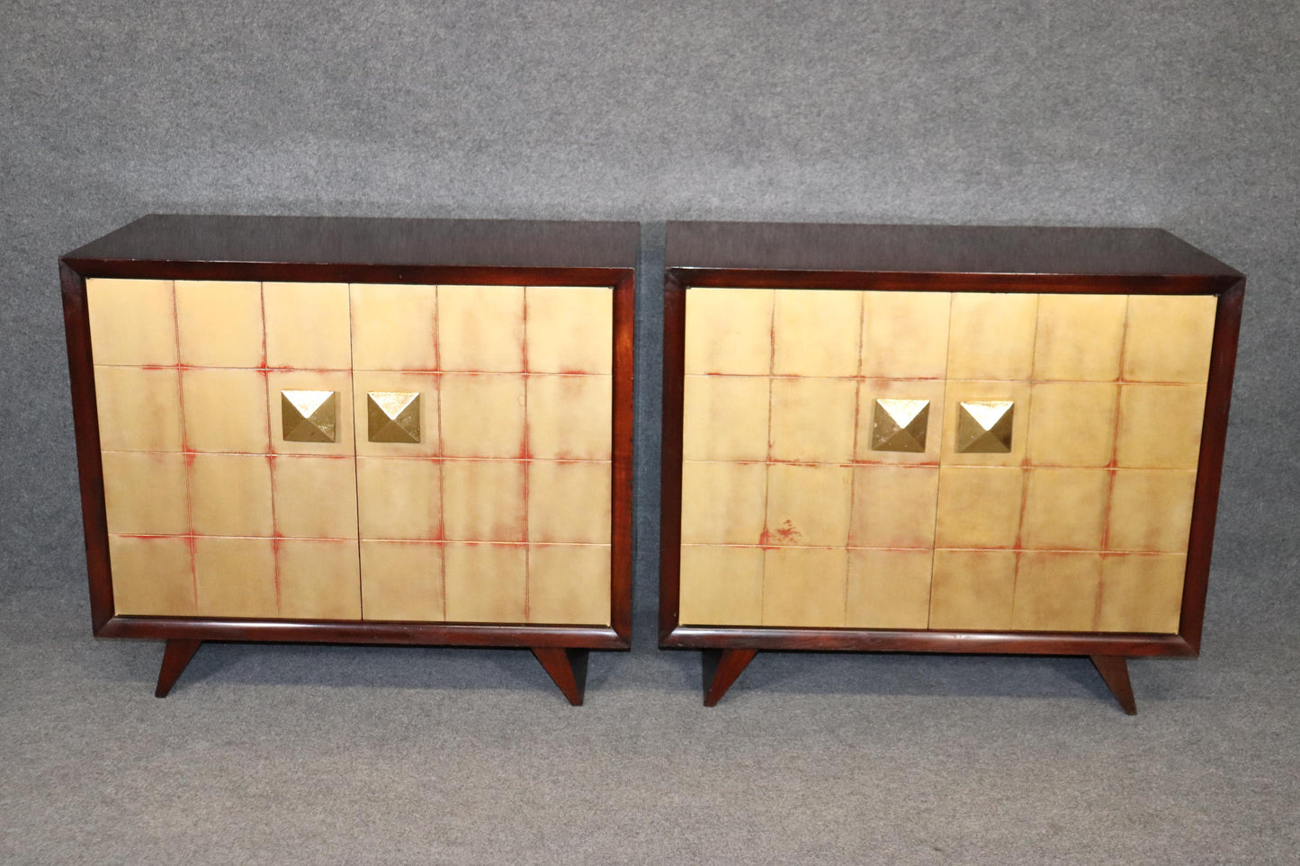 Pair Mid-Century Modern Gilded Mahogany Buffets Cabinets, circa 1950