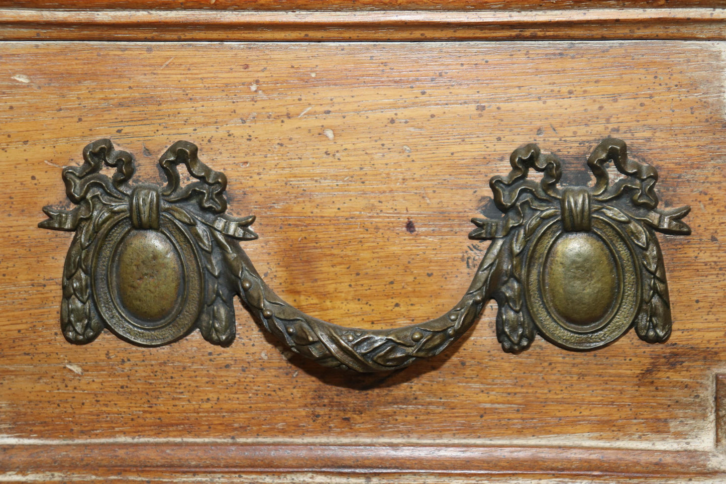 Superb Carved French Auffray Style Louis XVI Limed Walnut Armoire with Wreath