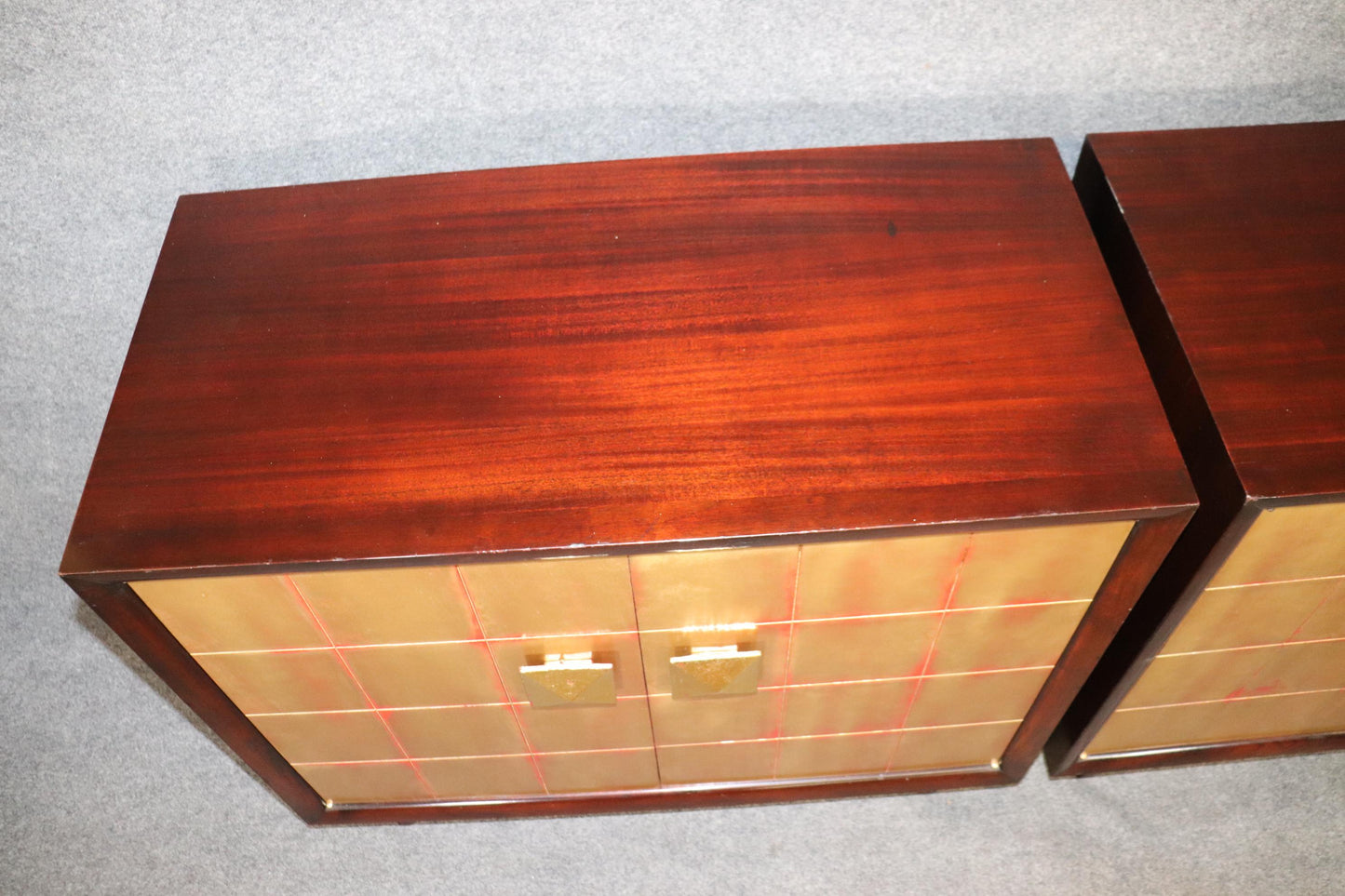 Pair Mid-Century Modern Gilded Mahogany Buffets Cabinets, circa 1950