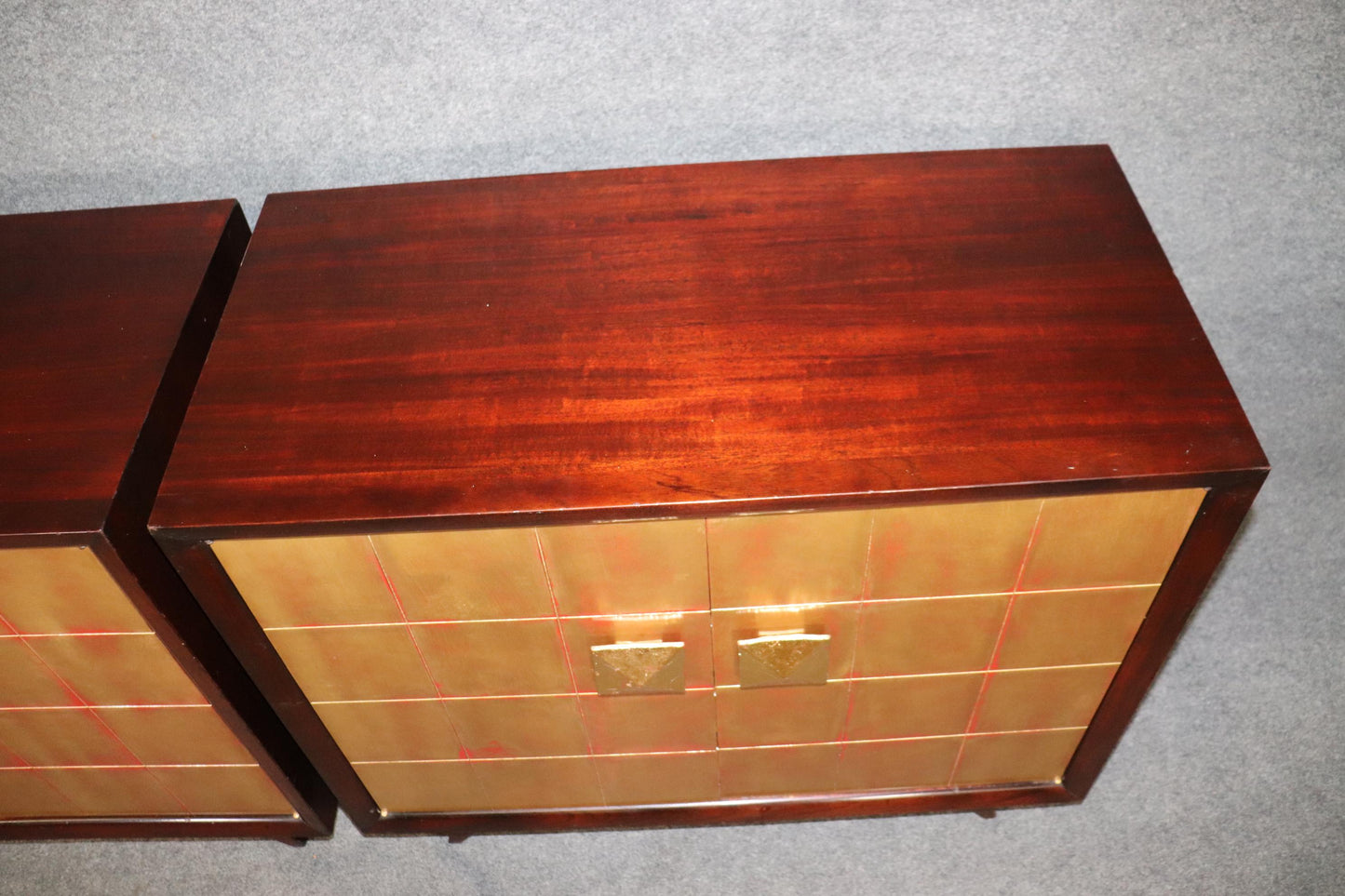 Pair Mid-Century Modern Gilded Mahogany Buffets Cabinets, circa 1950