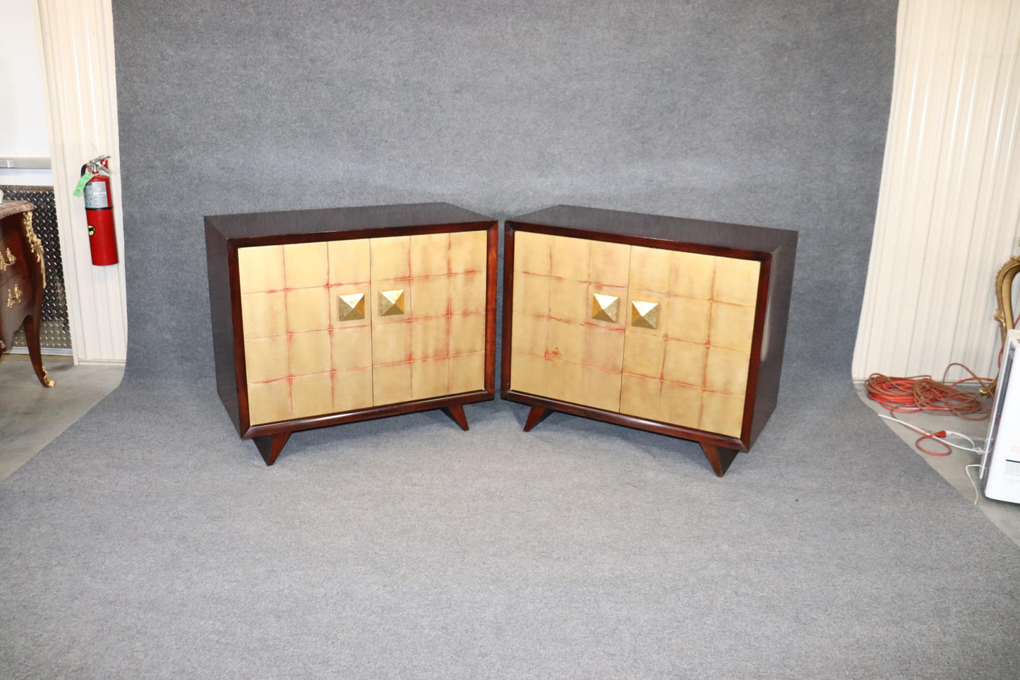 Pair Mid-Century Modern Gilded Mahogany Buffets Cabinets, circa 1950