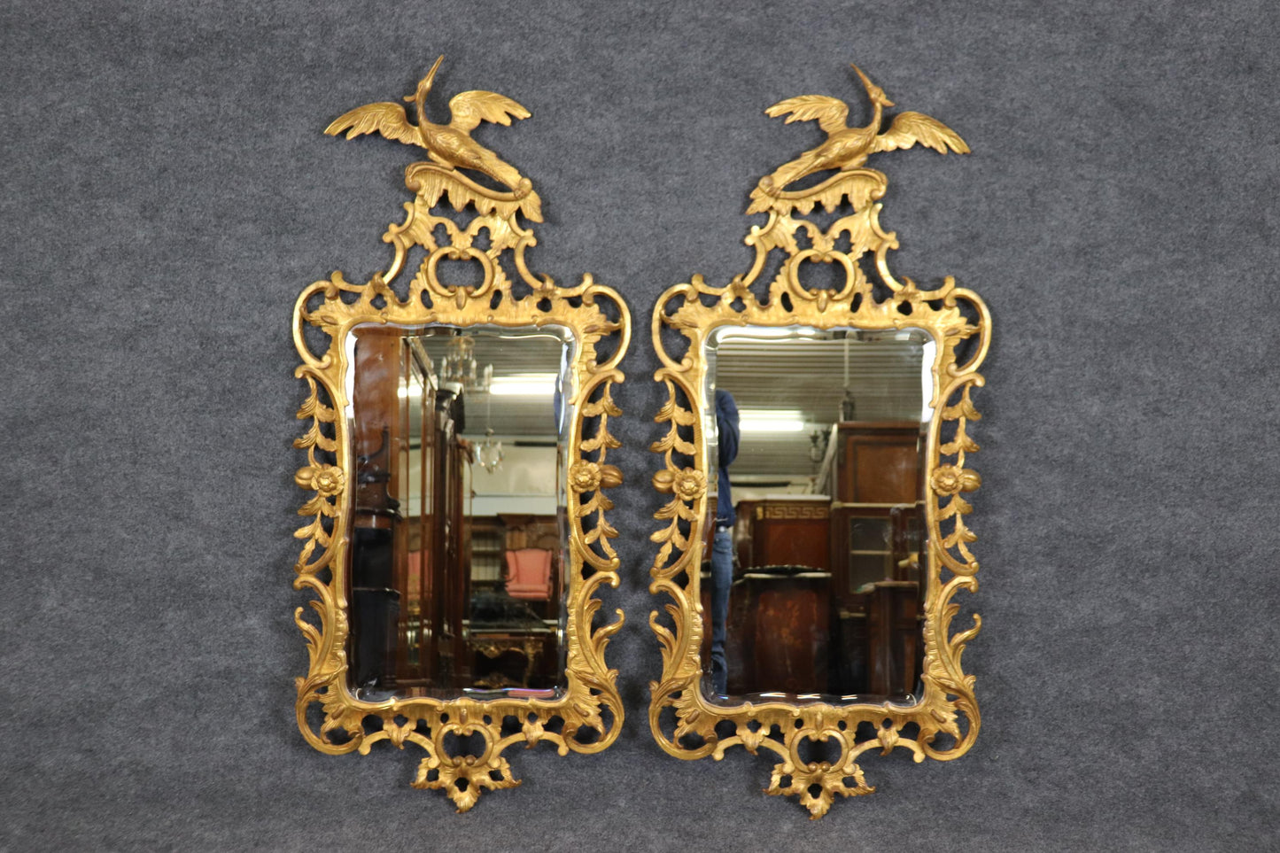 Superb Pair Of Gilded Carver's Guild Phoenix Birds Left and Right Pair Mirrors