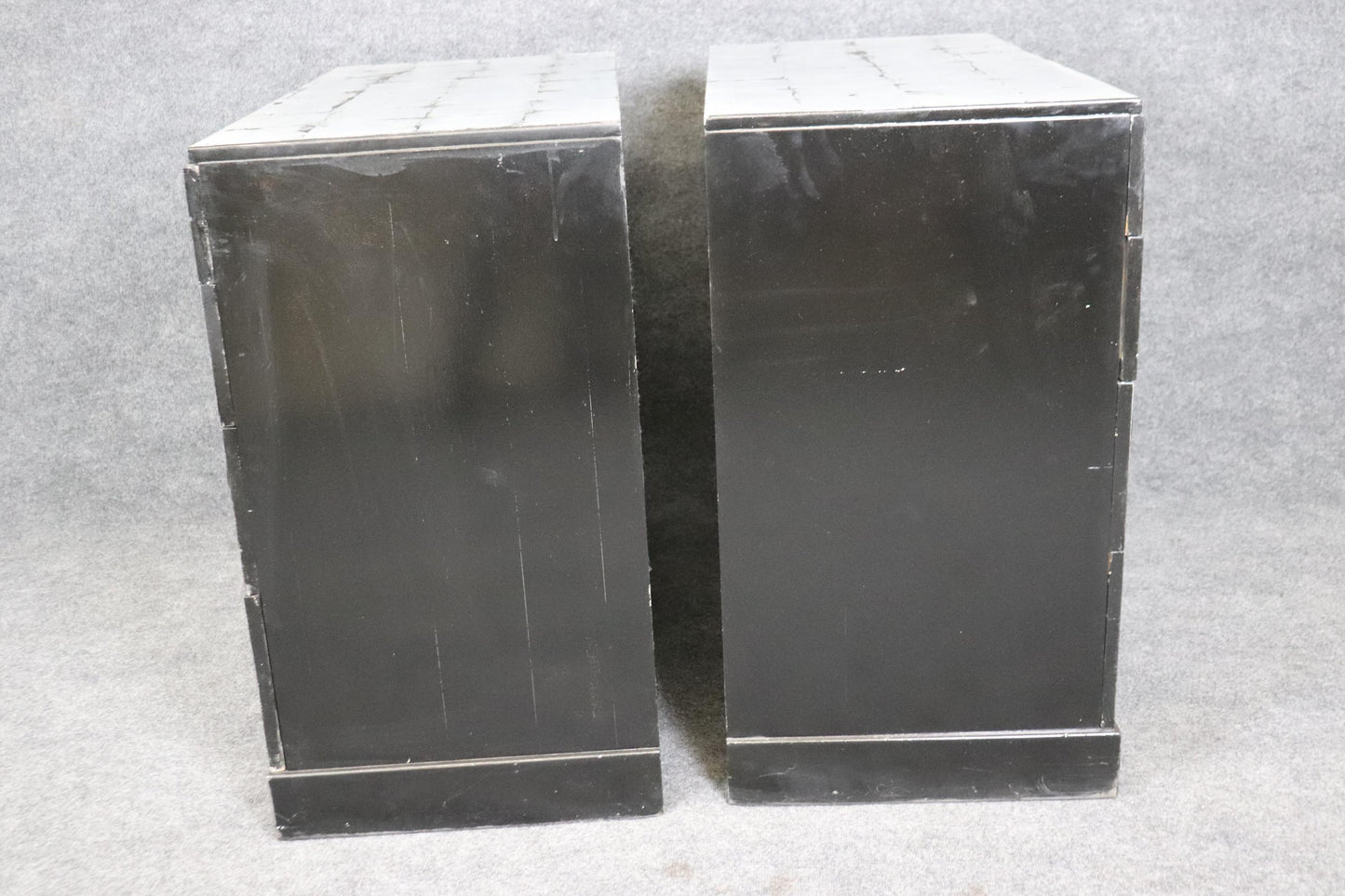 Pair of Silver Leaf Black Lacquer Cinguini attributed Dorothy Draper Commodes