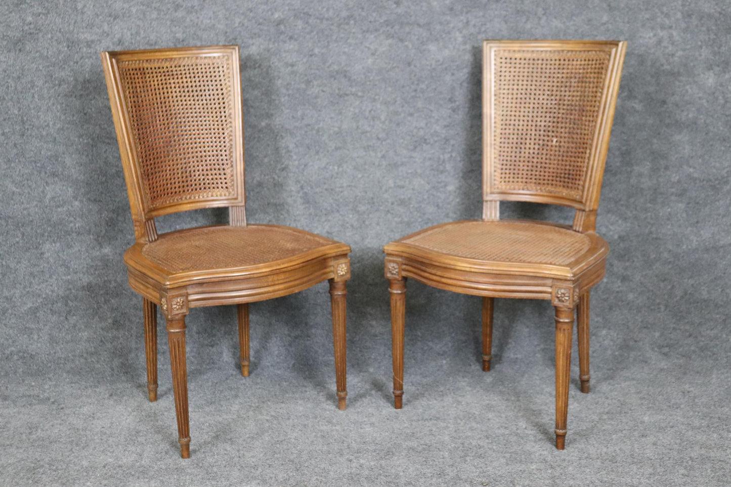 Set of 4 French Louis XVI Style Cane Dining Chairs Circa 1940