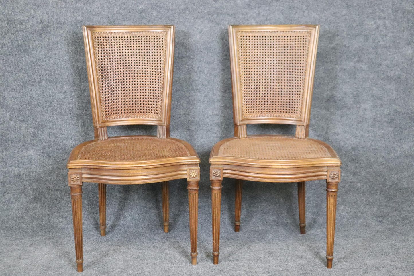 Set of 4 French Louis XVI Style Cane Dining Chairs Circa 1940