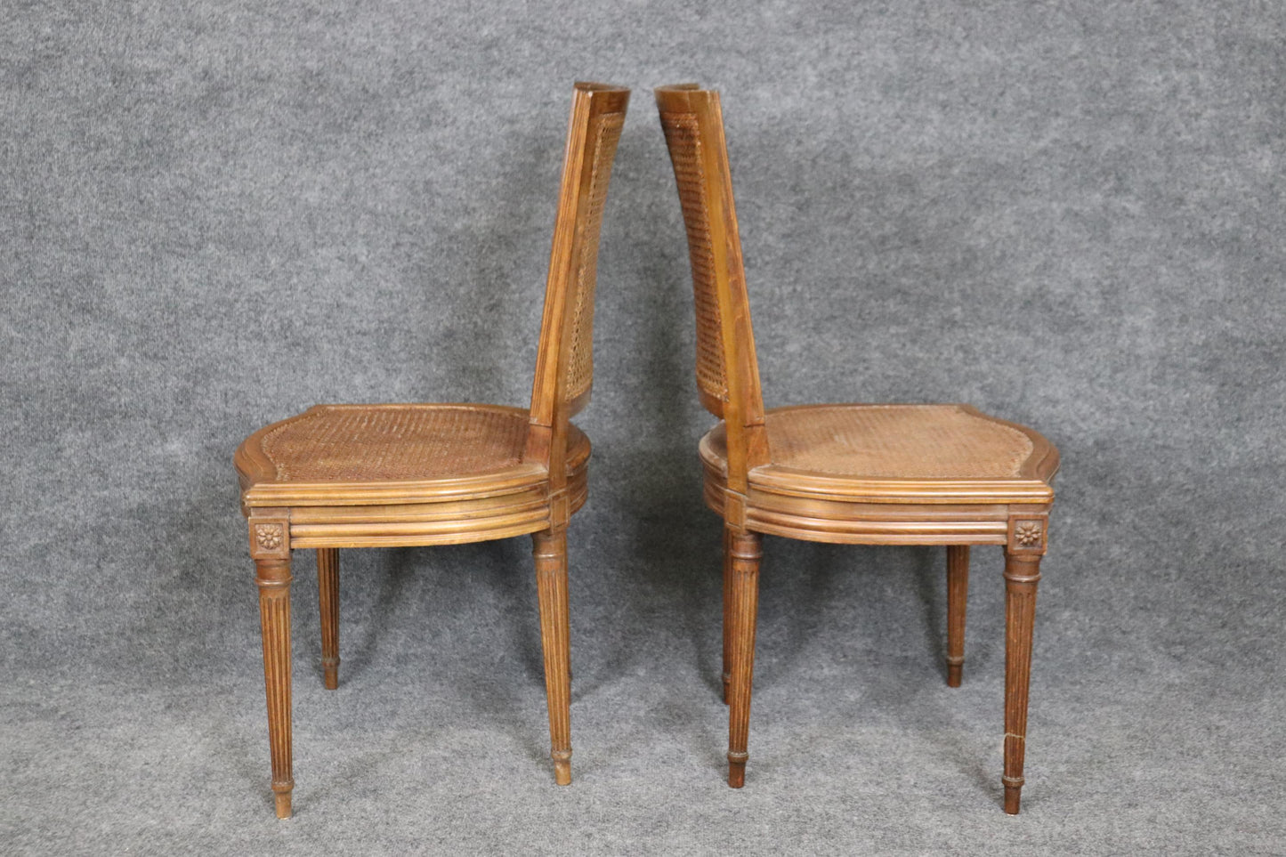 Set of 4 French Louis XVI Style Cane Dining Chairs Circa 1940