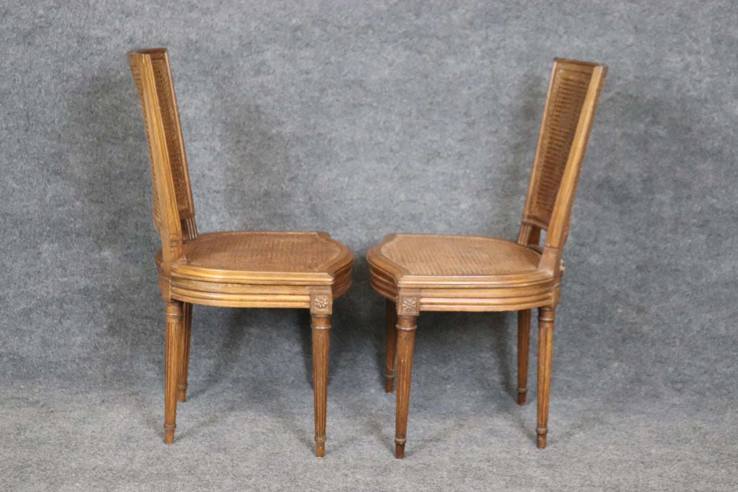 Set of 4 French Louis XVI Style Cane Dining Chairs Circa 1940