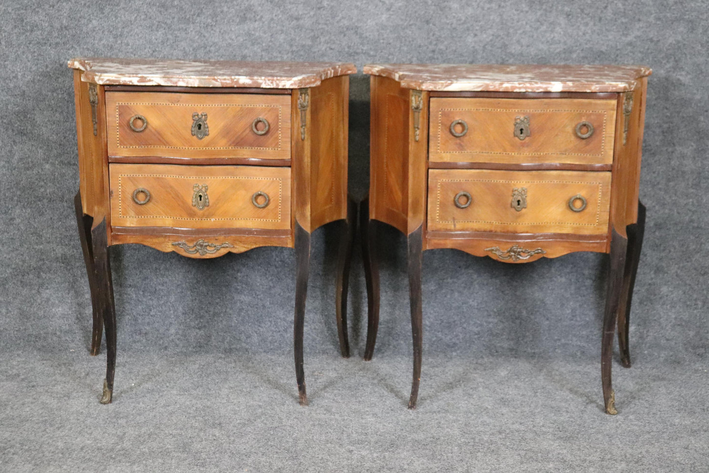 Pair of French Marble Top Nightstands Louis XV