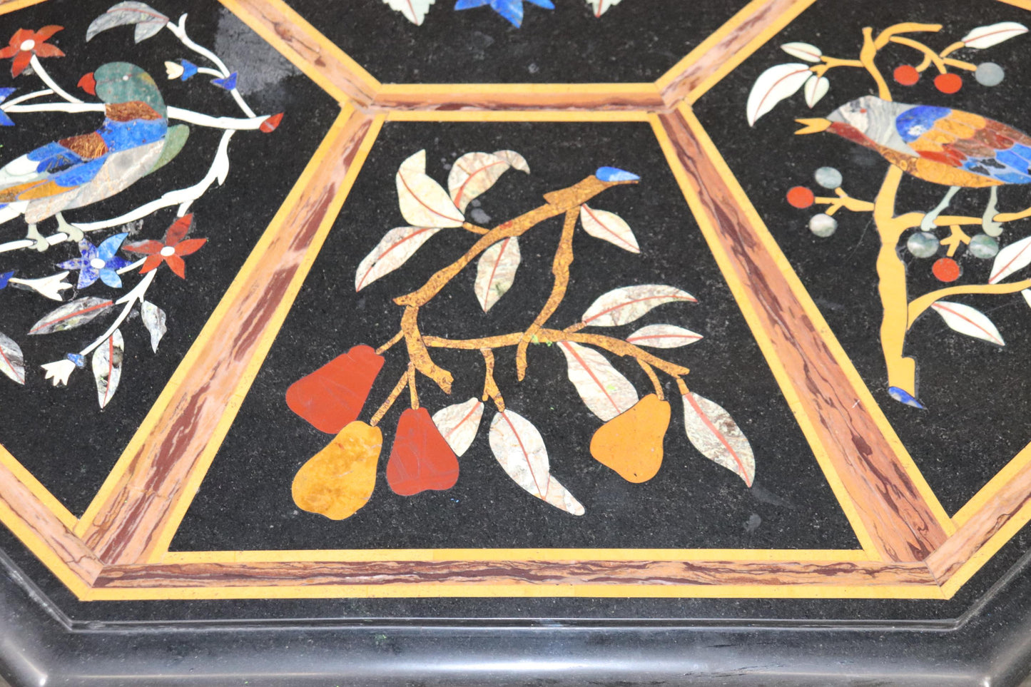 Italian Gilded Rococo Pietra Dura Inlaid Marble Top Center Table, circa 1950s