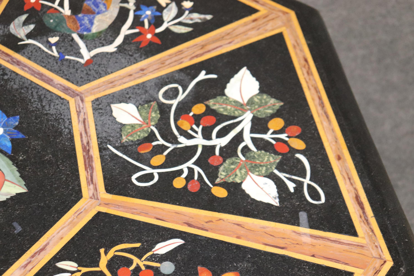 Italian Gilded Rococo Pietra Dura Inlaid Marble Top Center Table, circa 1950s