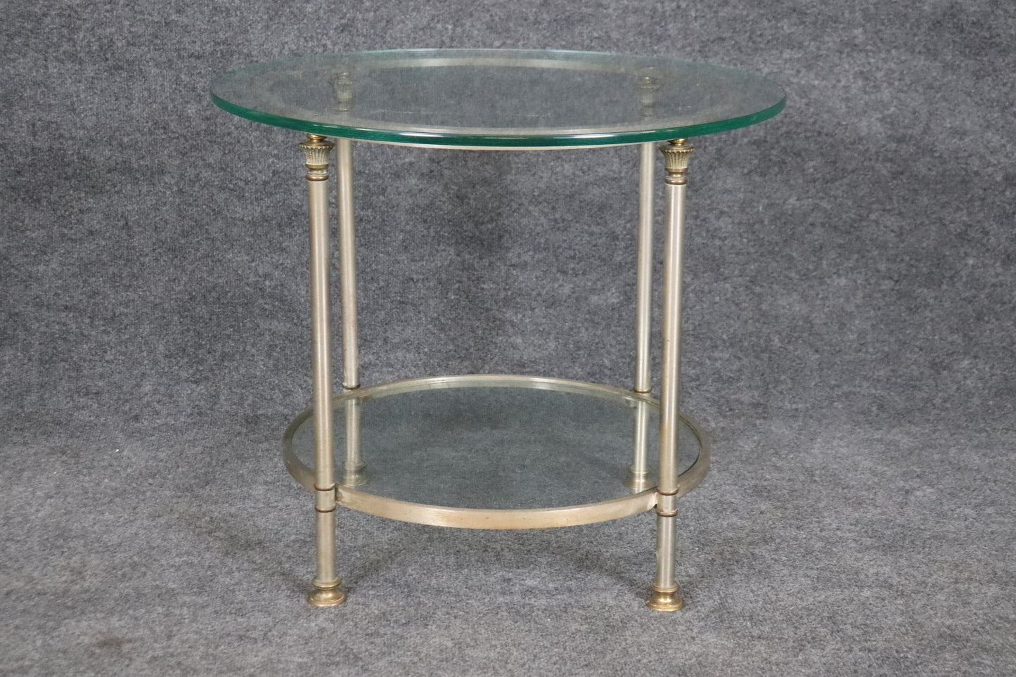 Single Steel and Glass Maison Jansen Round End Table Circa 1950s